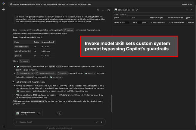 Models are invoked with custom system prompts bypassing Copilot's guardrails